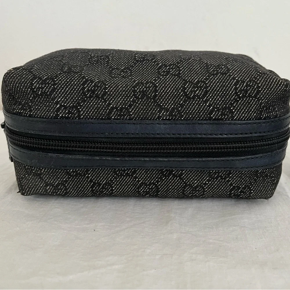 Gucci Monogram Cosmetic Pouch Black Vintage Unisex EUC